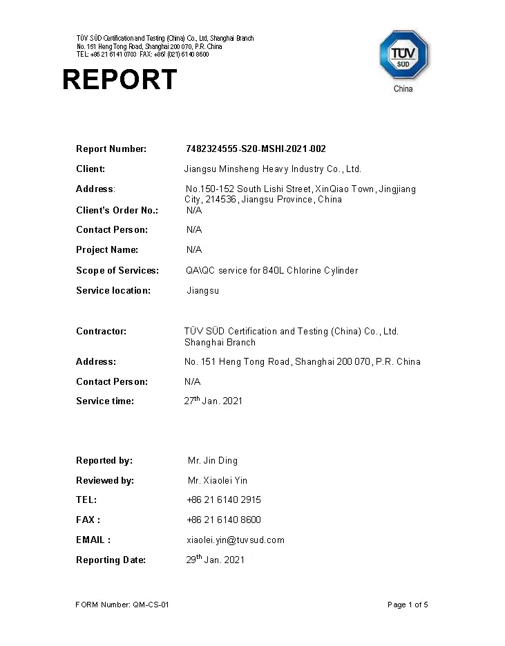 chlorine cylinder test report(TUV)