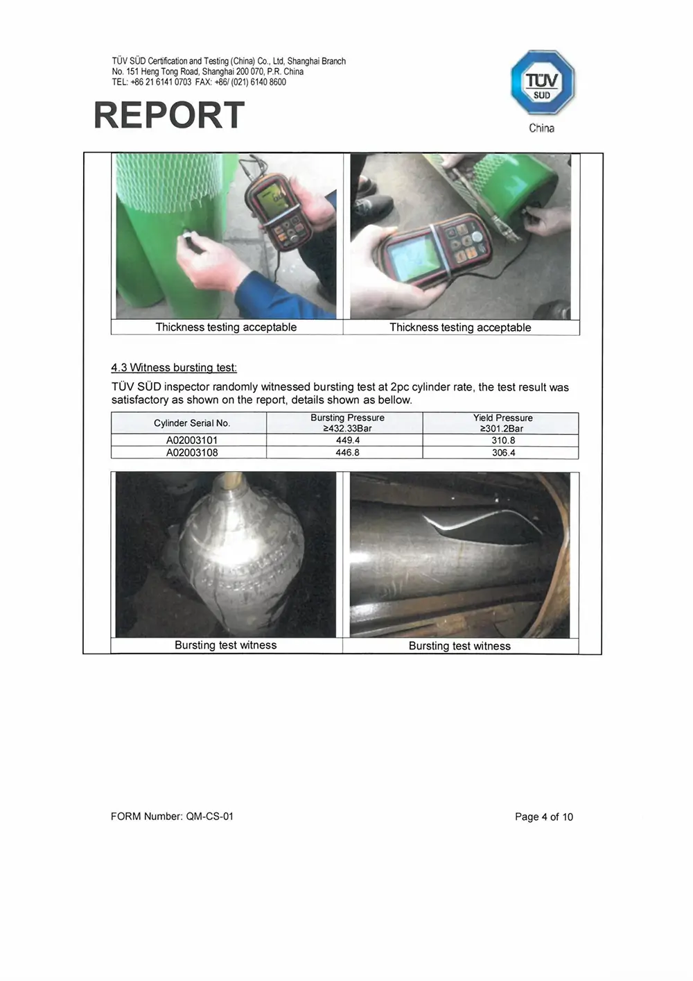 oxygen cylinder TUV test report 4