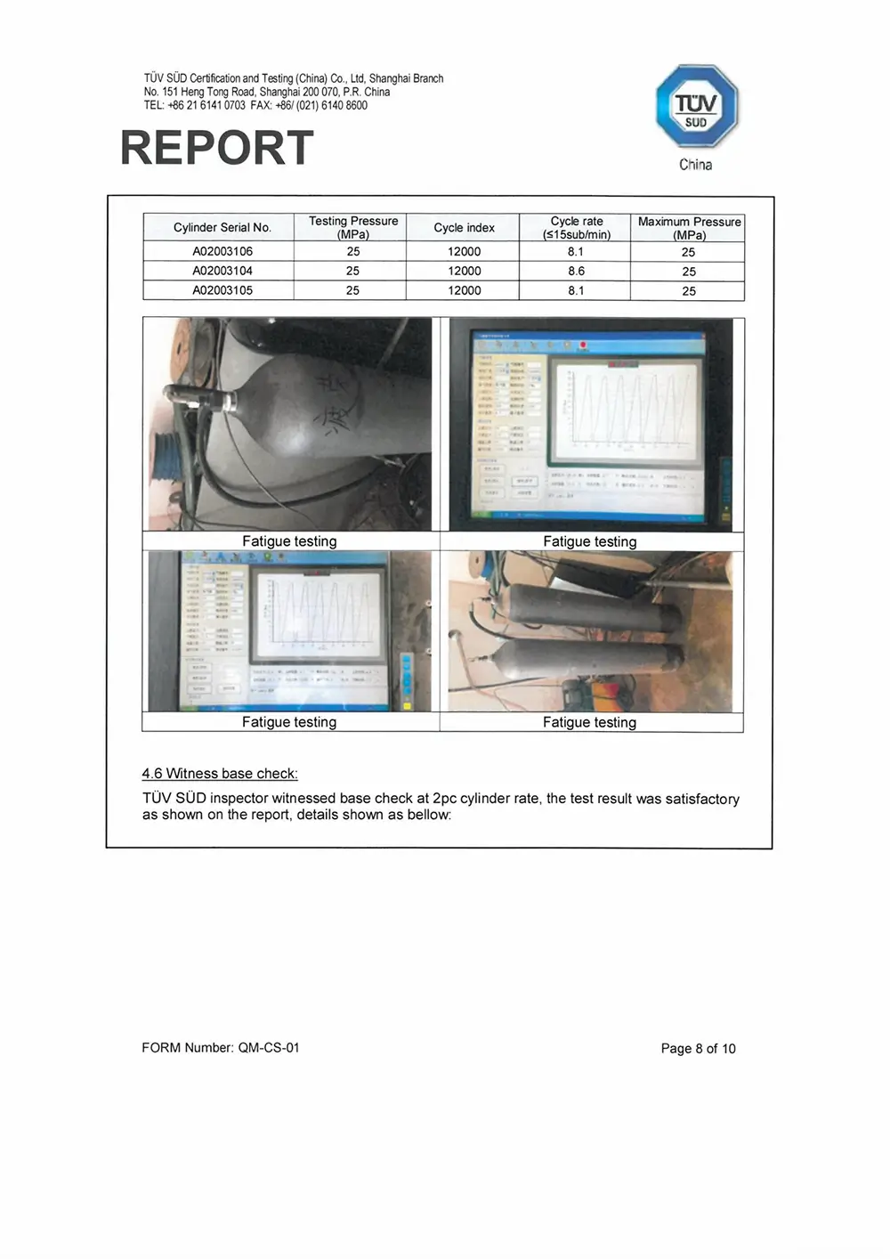 oxygen cylinder TUV test report 8